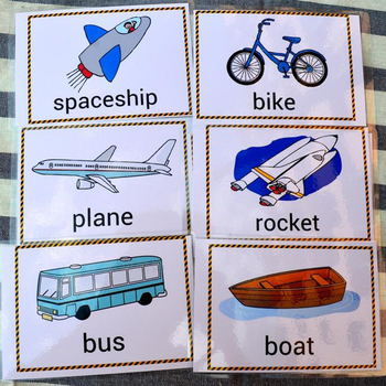 22pcs Traffic Tools English Word Card For Kids Bus Bike Plane Early Learning Flash Cards Kindergarten Teacher Teaching Aids